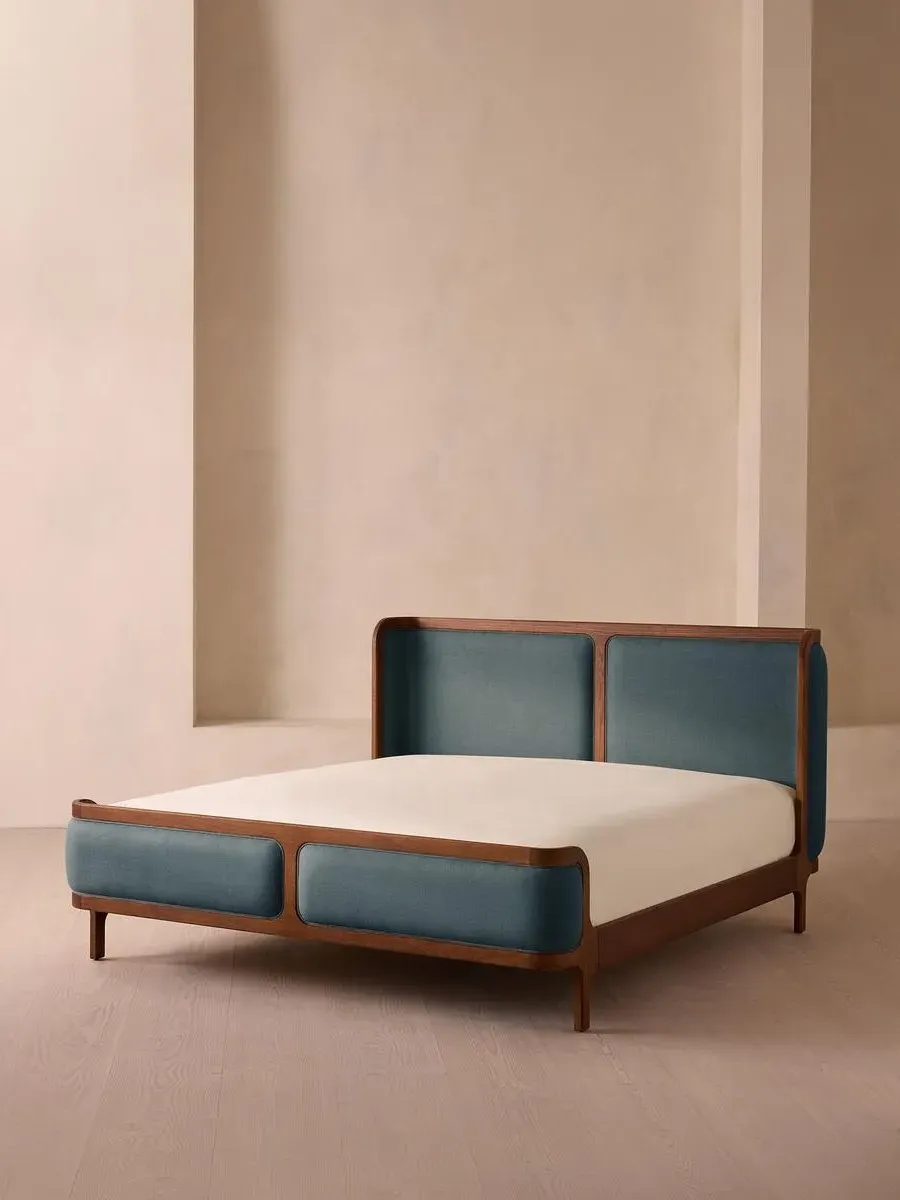 Emperor Bed Frame - Prussian Blue, Linen