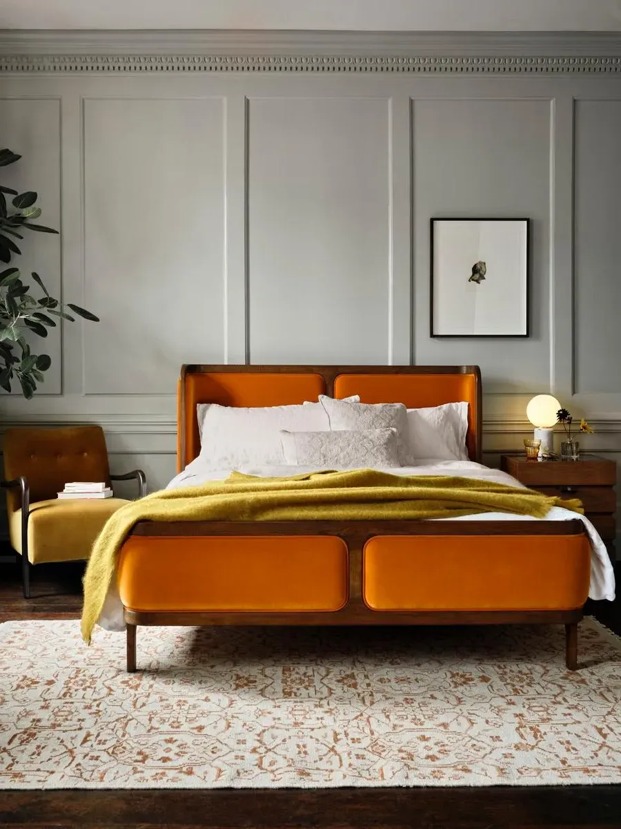 Emperor Bed Frame - Tangerine, Velvet