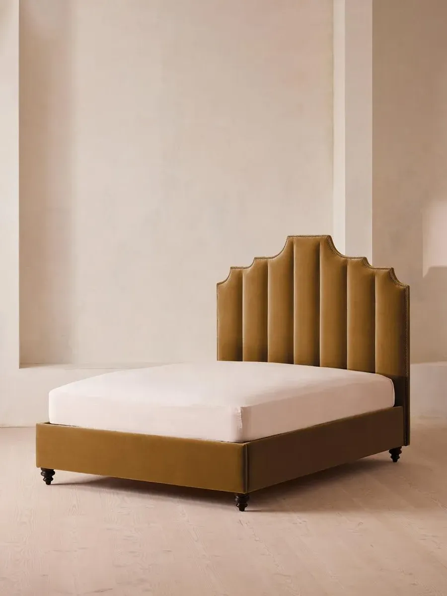 Emperor Bed with Fluted Headboard - Mustard, Velvet