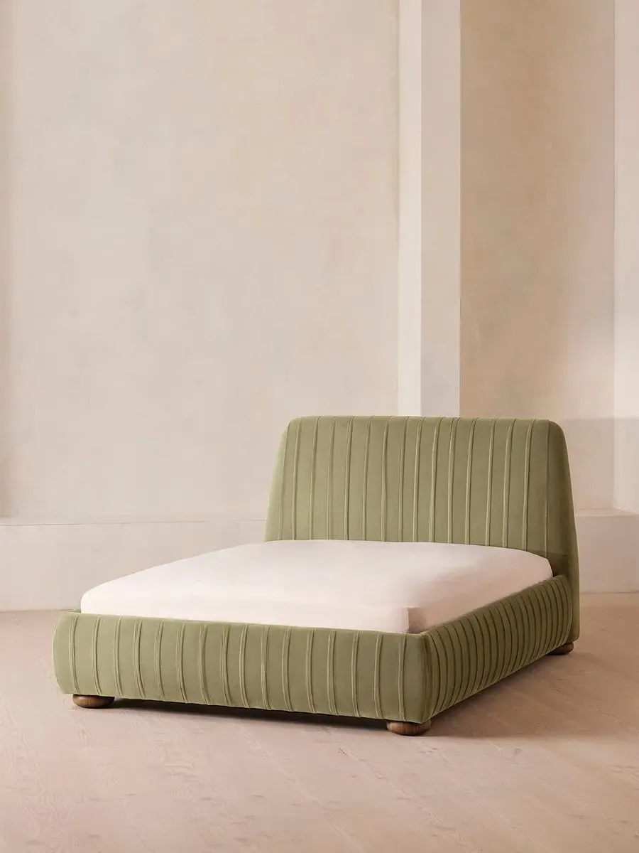 Emperor Bed with Pleated Headboard - Lichen, Velvet