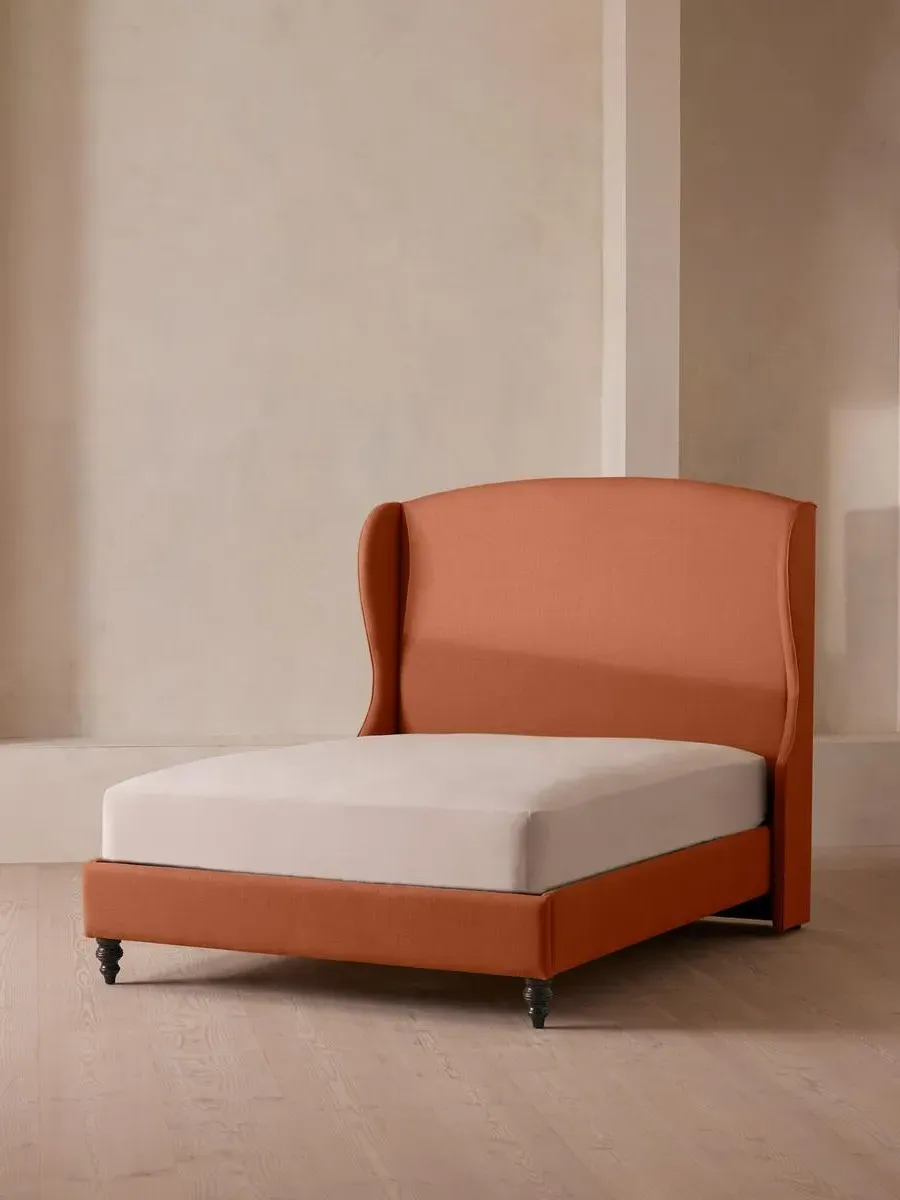 Emperor Bed with Winged Headboard - Antique Rose, Linen