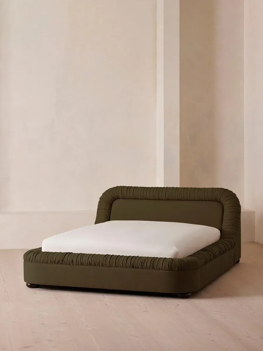 Emperor Size Bed with Headboard - Olive, Linen