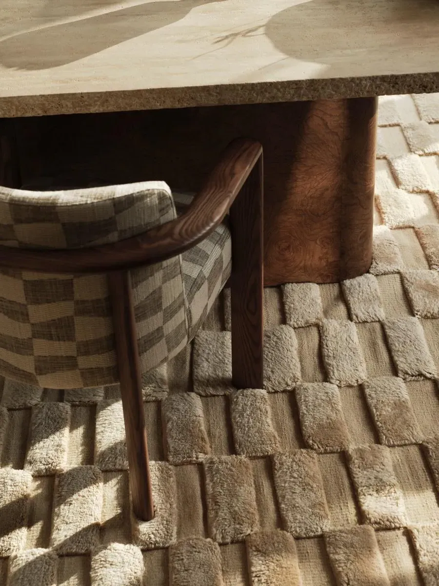 Extra Large Checkerboard Rug with Tassels - Wool