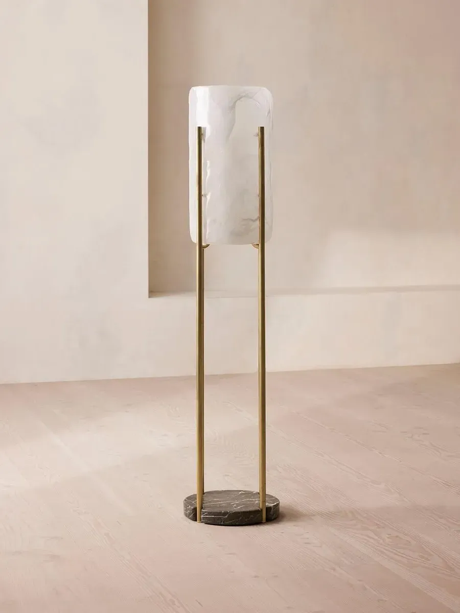 Floor Lamp with Glass Shade - White, Brass image
