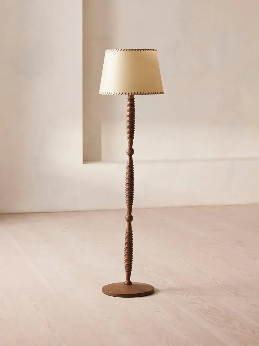 Floor Lamp with Leather Stitching - Oak image