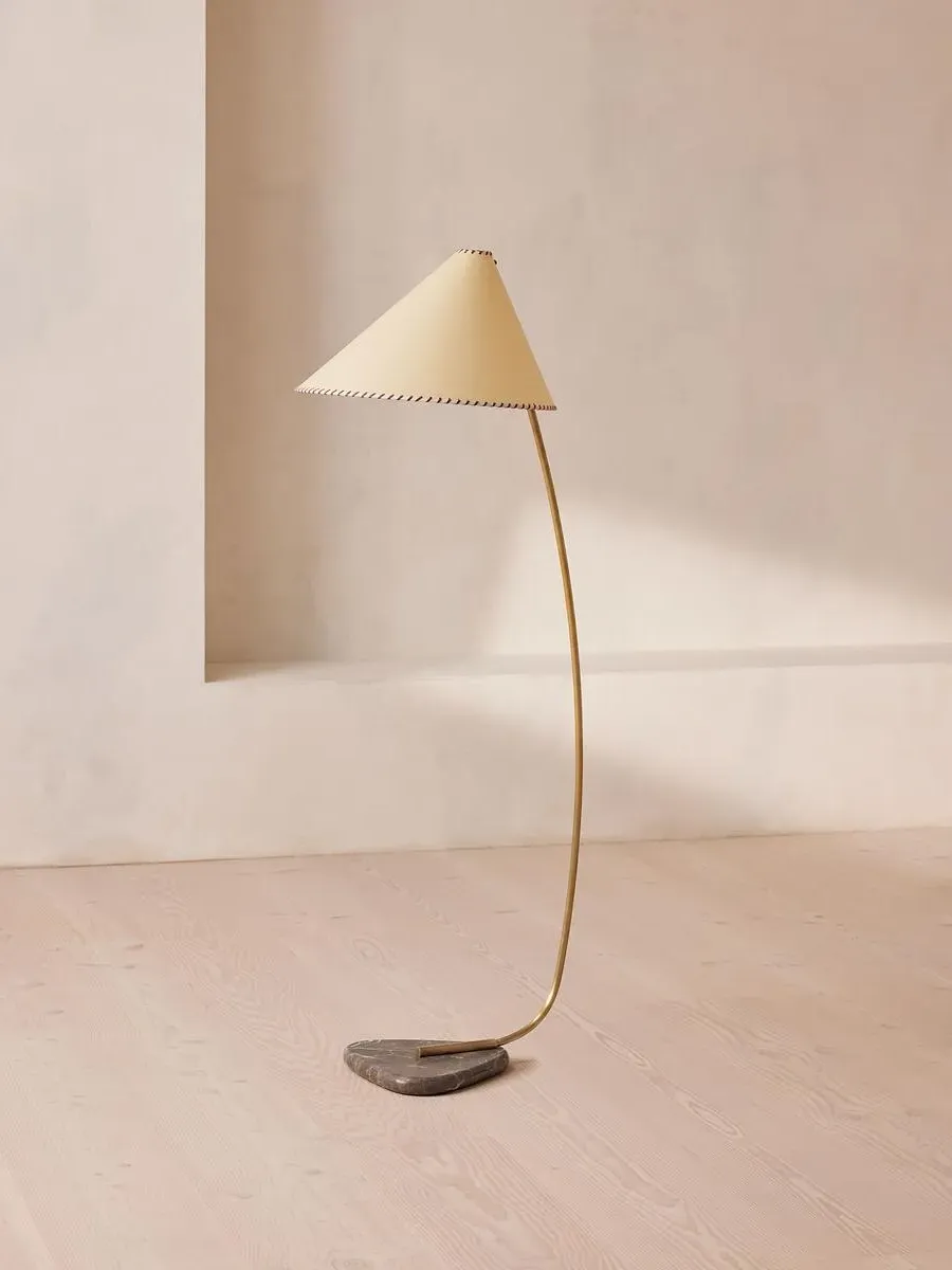 Floor Lamp with Marble Base - Brass, Leather image