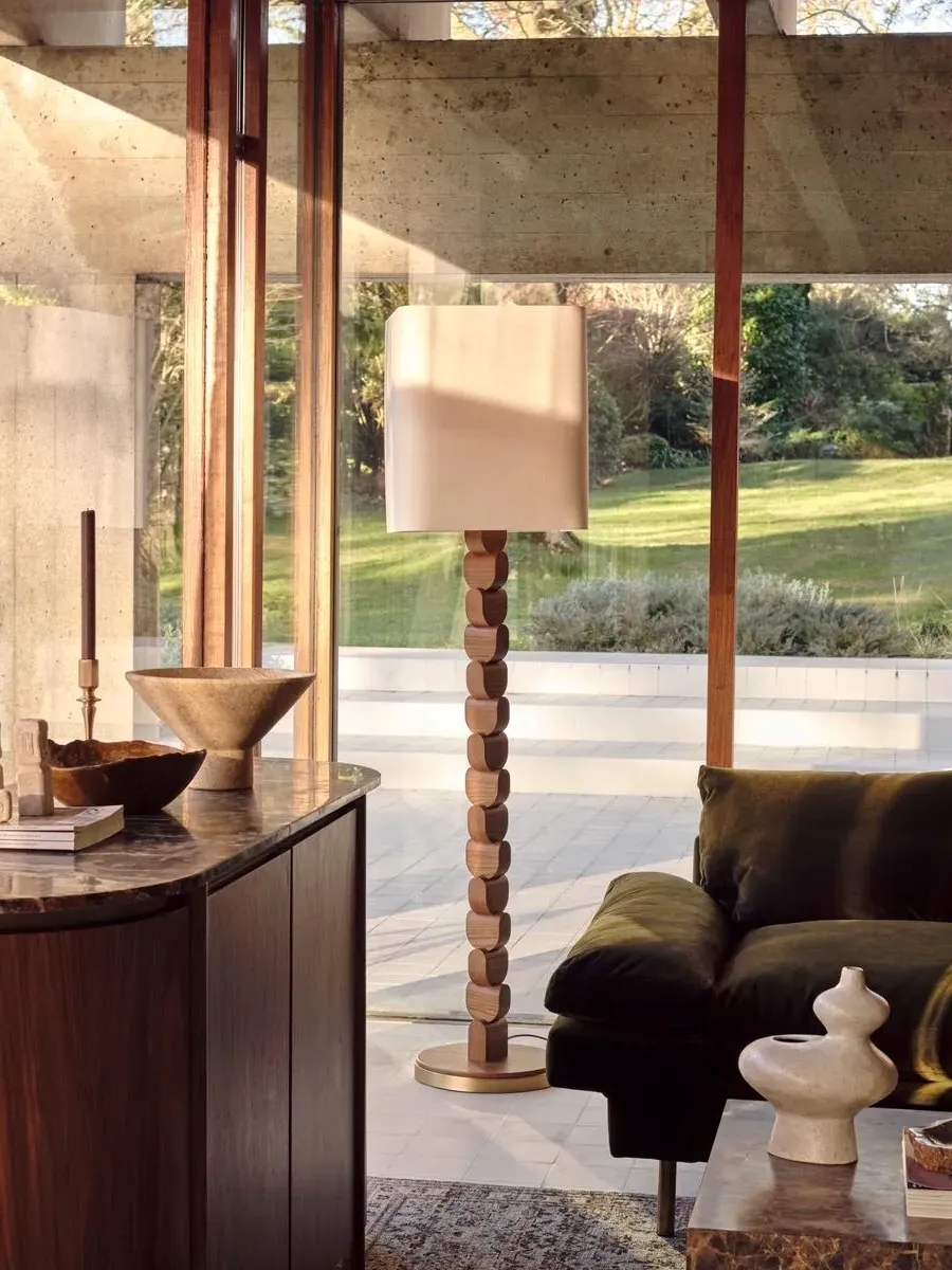 Floor Lamp with Wooden Beads - Natural, Ash Wood image