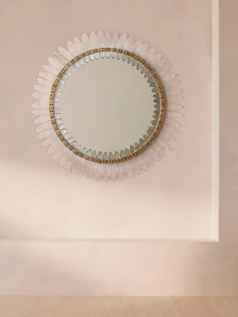 Floral Mirror with Brass Frame - Pink, Glass image