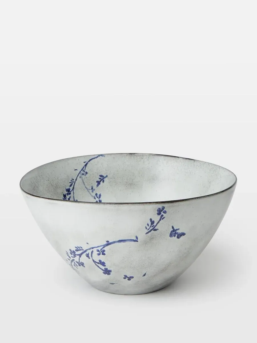 Floral Serving Bowl - Hand-Painted, Stoneware