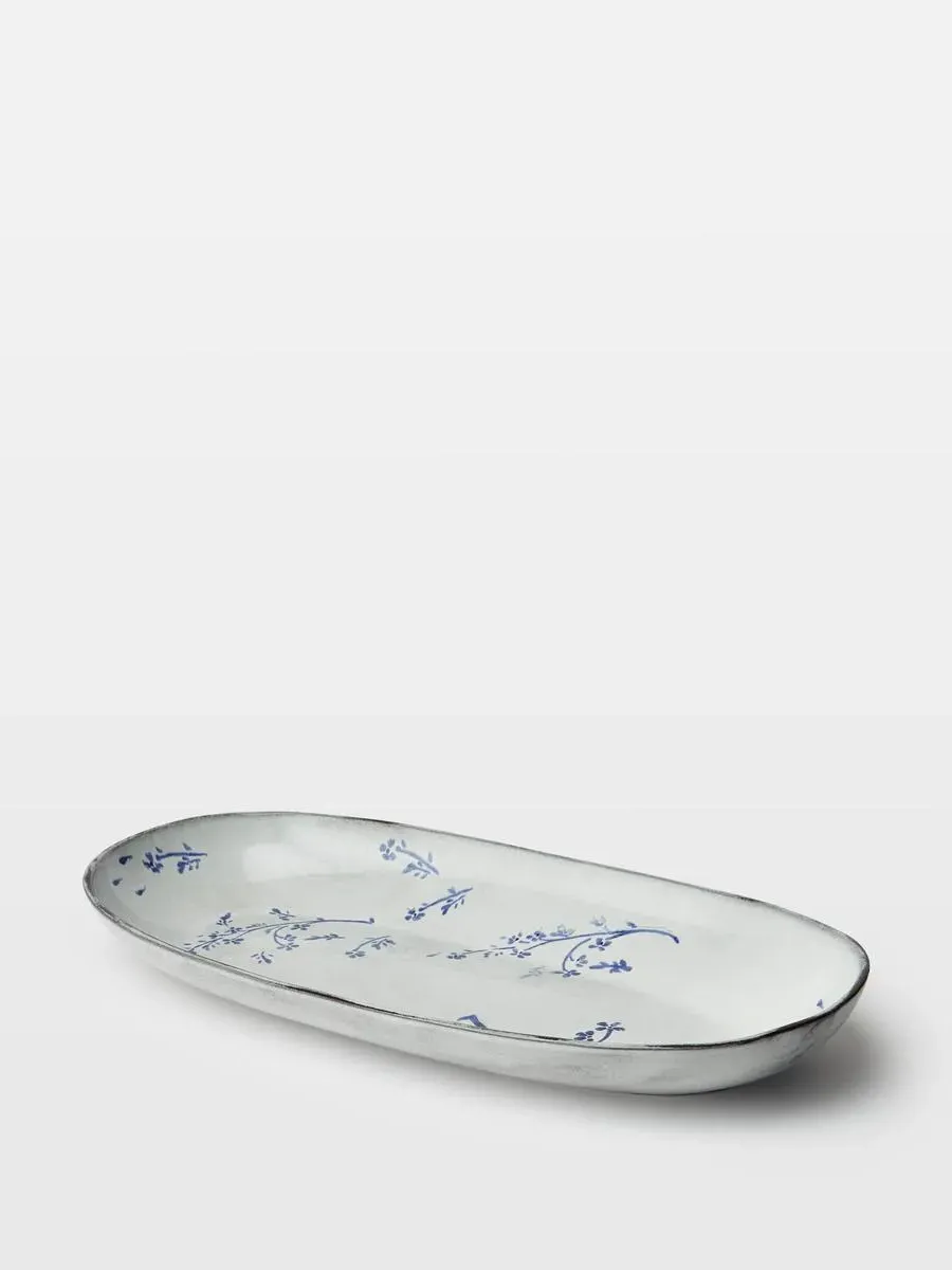 Floral Serving Platter - Hand-Painted, Stoneware