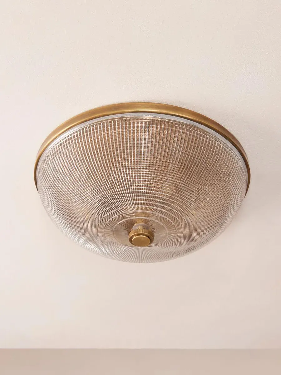 Flush Ceiling Light - Clear Glass, Brass image