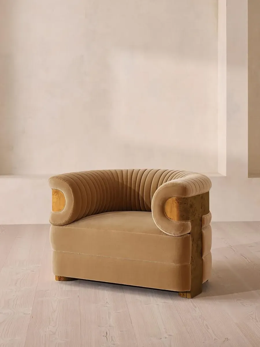 Fluted Armchair - Camel, Velvet