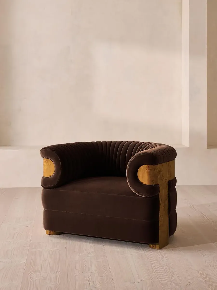 Fluted Armchair - Chocolate, Velvet