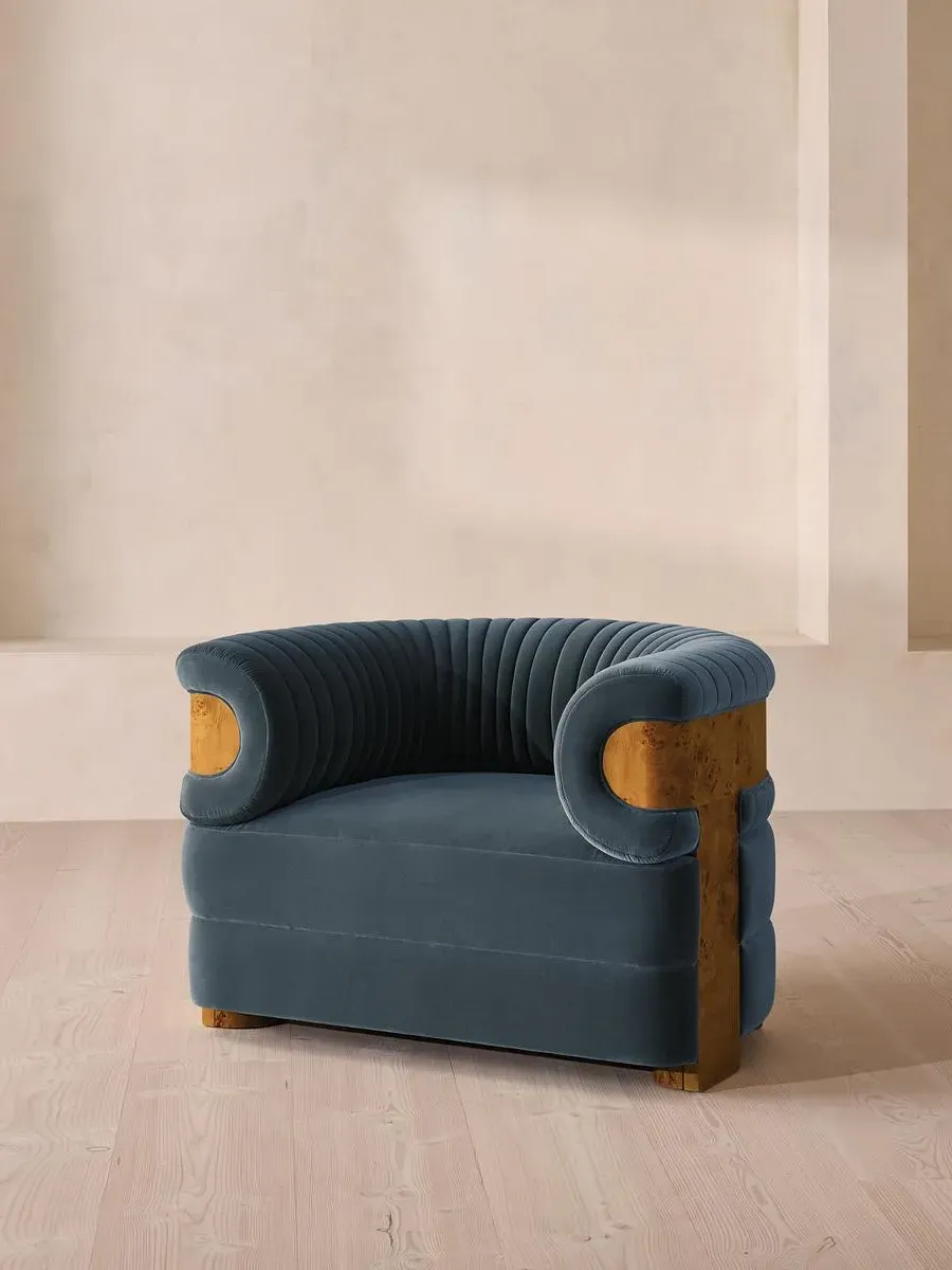 Fluted Armchair - Grey Blue, Velvet