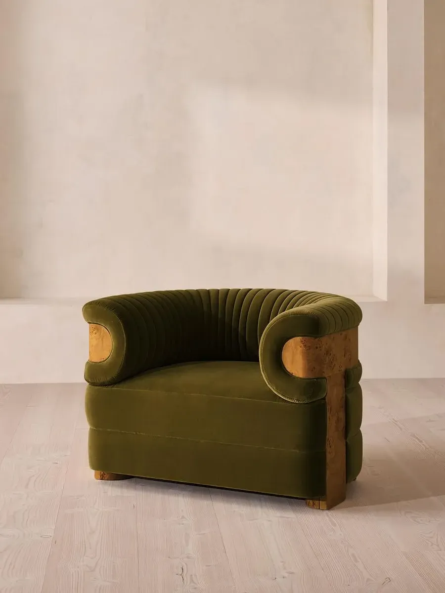 Fluted Armchair - Olive, Velvet