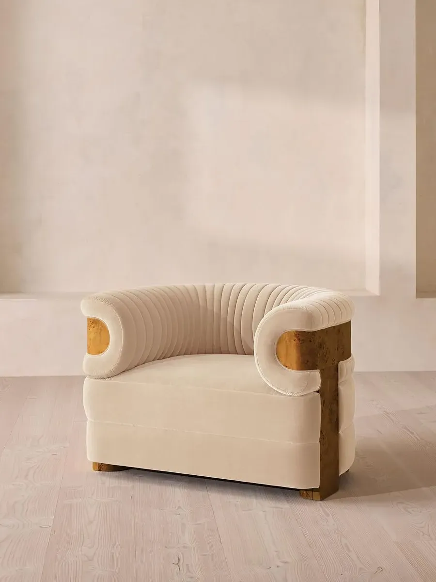 Fluted Armchair - Porcelain, Velvet