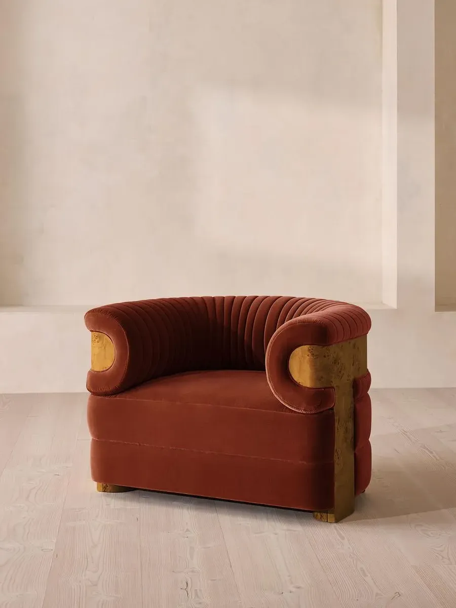 Fluted Armchair - Rust, Velvet