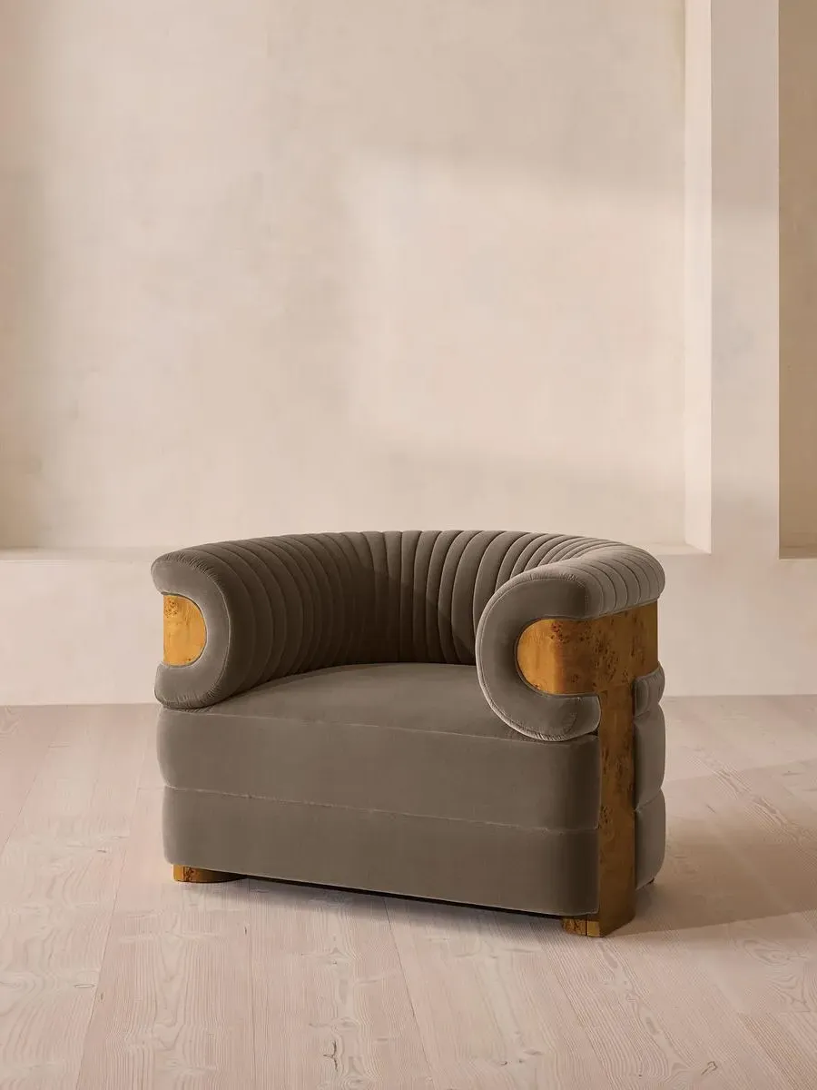Fluted Armchair - Taupe, Velvet