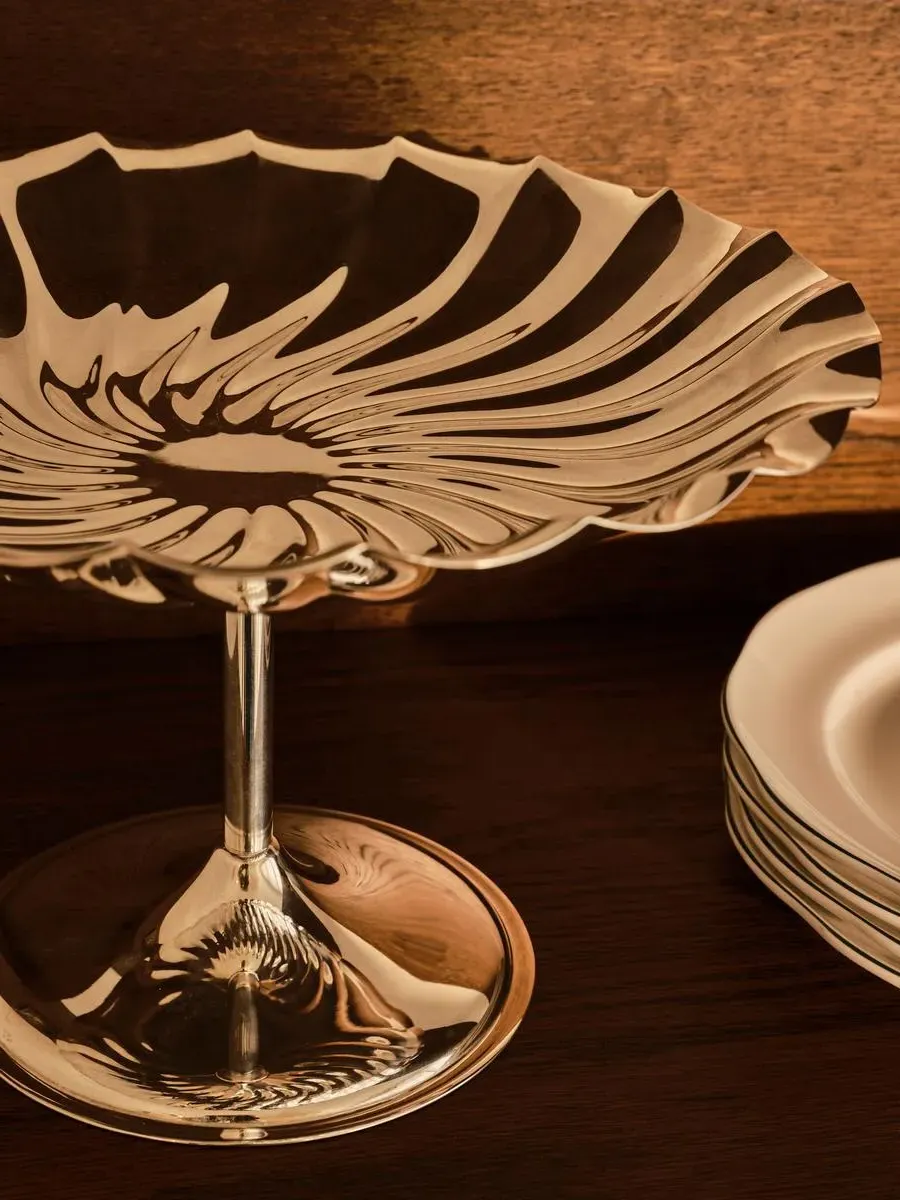 Footed Serving Platter - Silver, Stainless Steel image