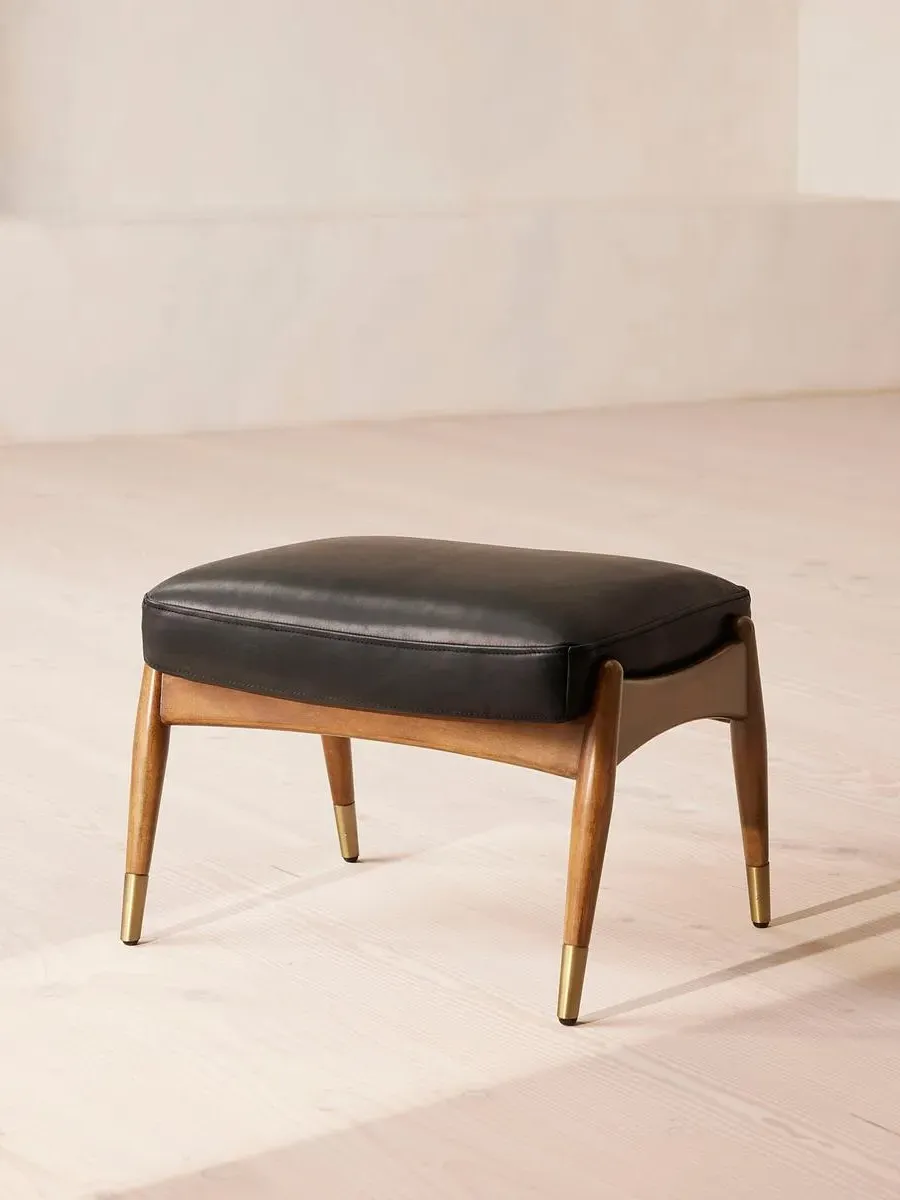 Footstool with Brass Details - Black, Leather