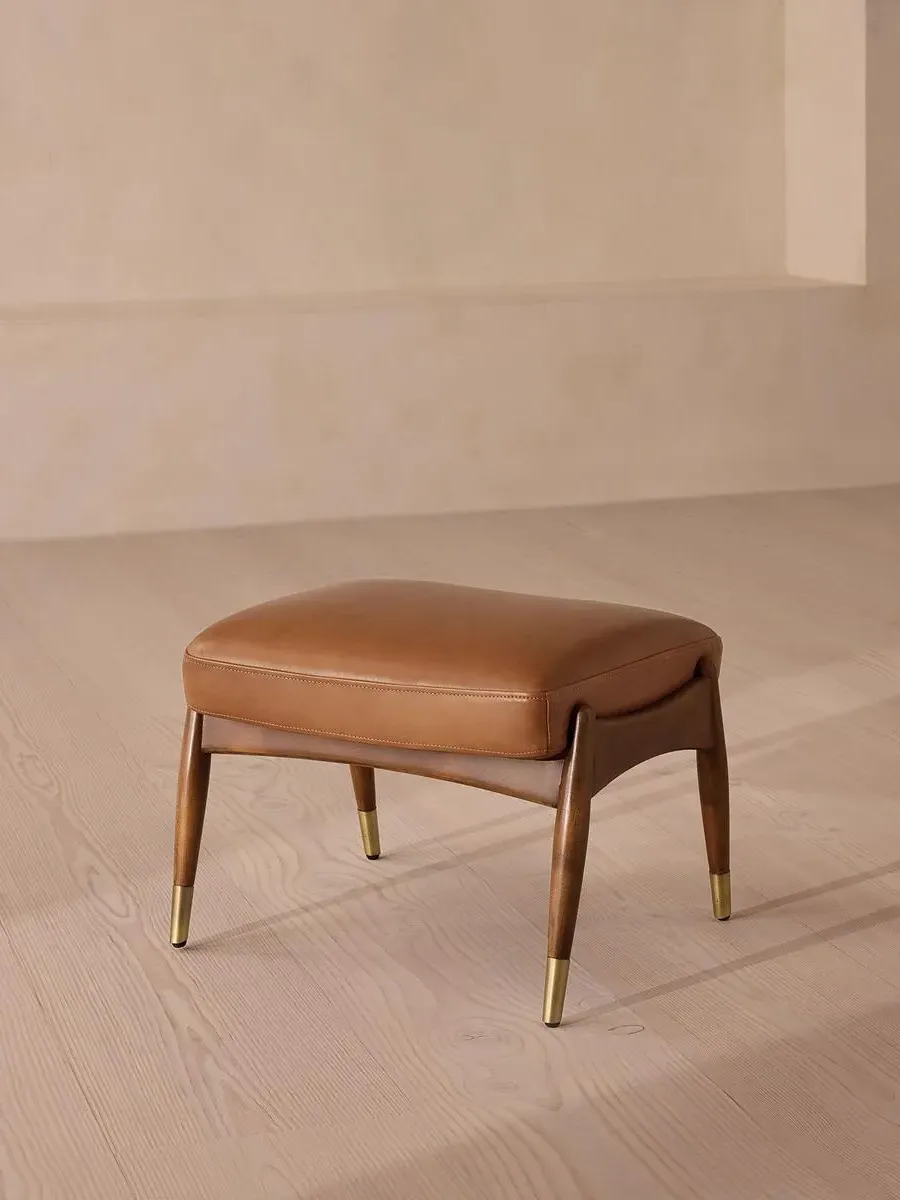 Footstool with Brass Details - Chestnut, Leather image