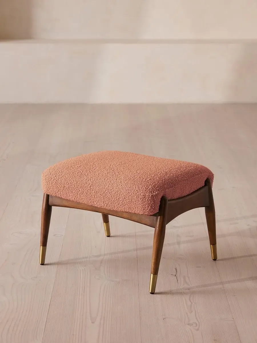 Footstool with Brass Details - Coral, Boucle image