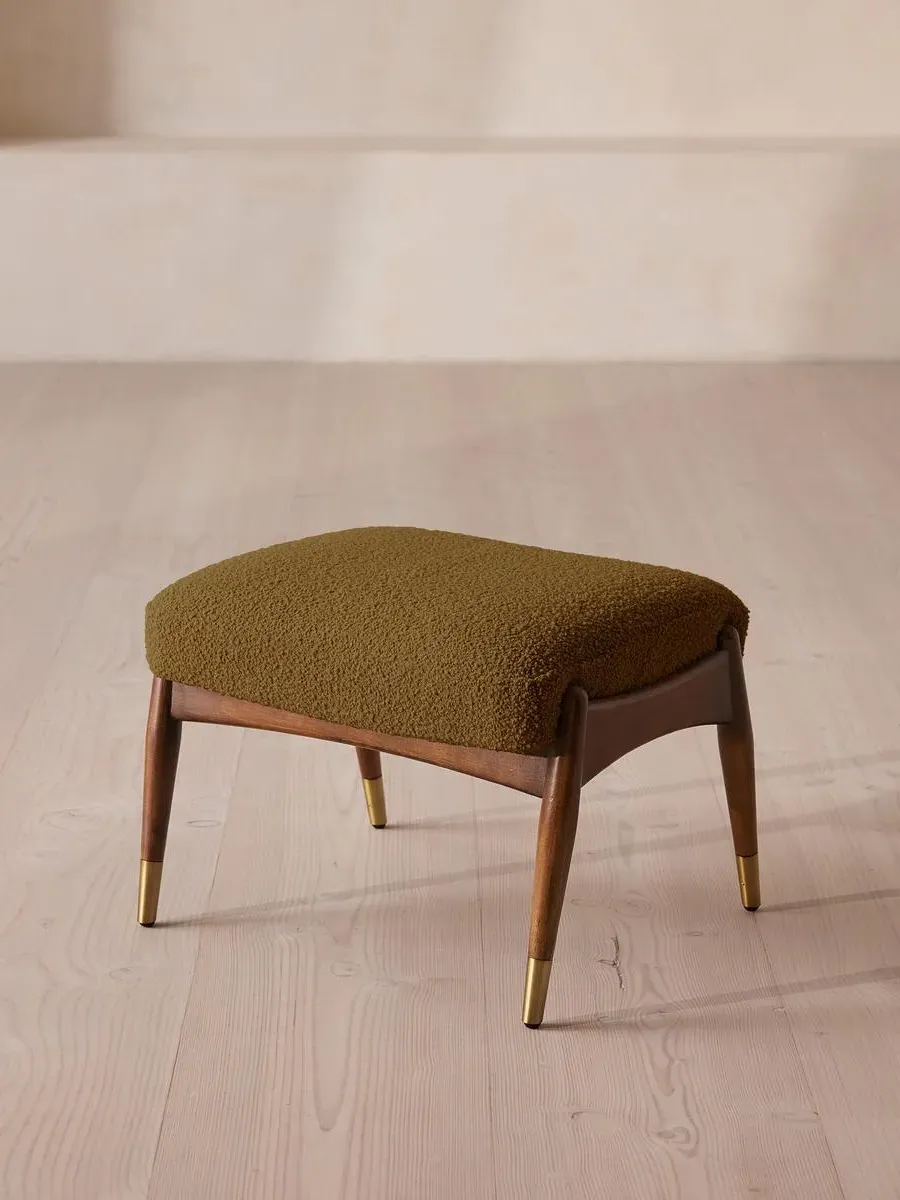Footstool with Brass Details - Kelp, Boucle