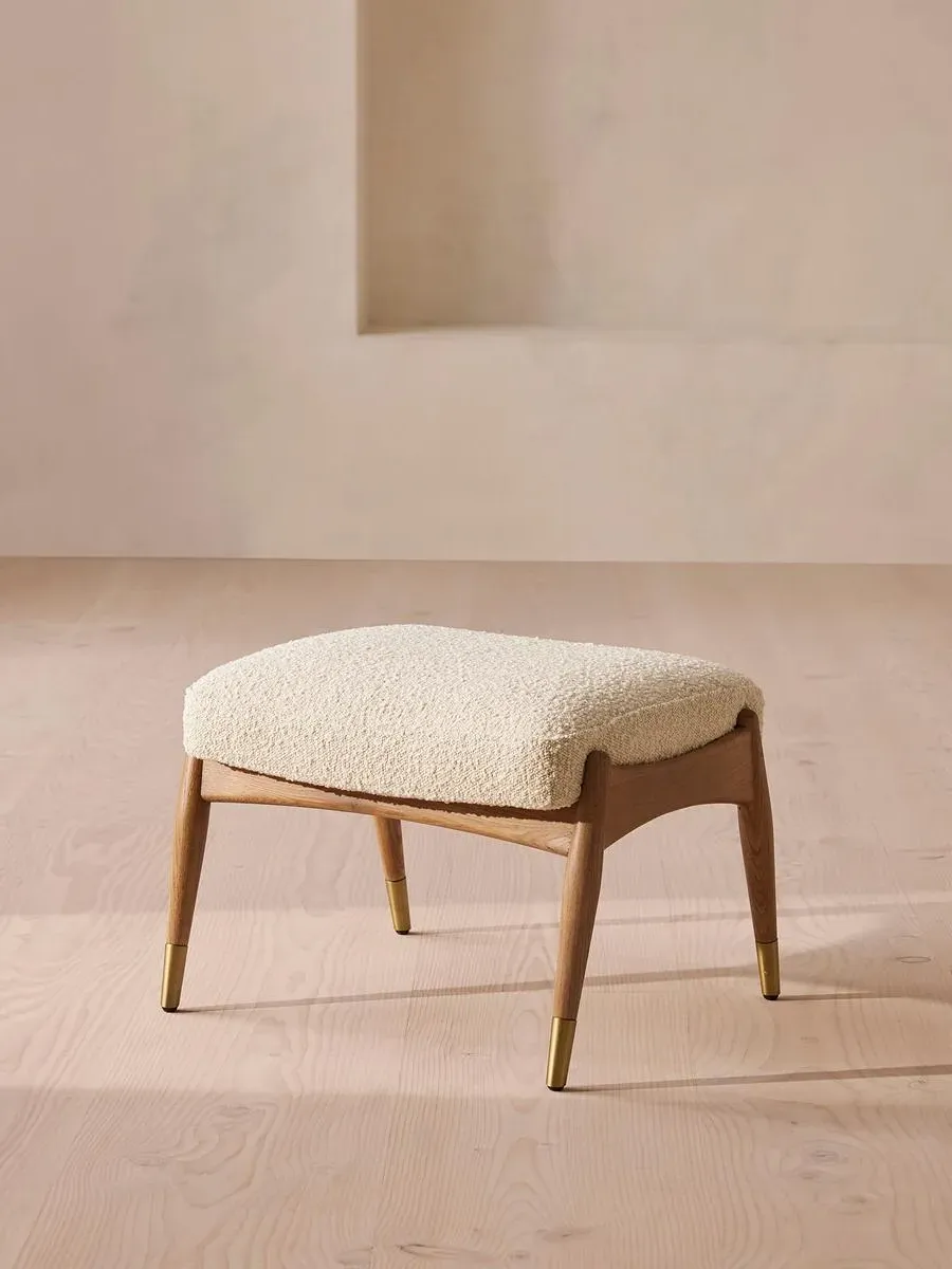 Footstool with Brass Details - Natural, Boucle image
