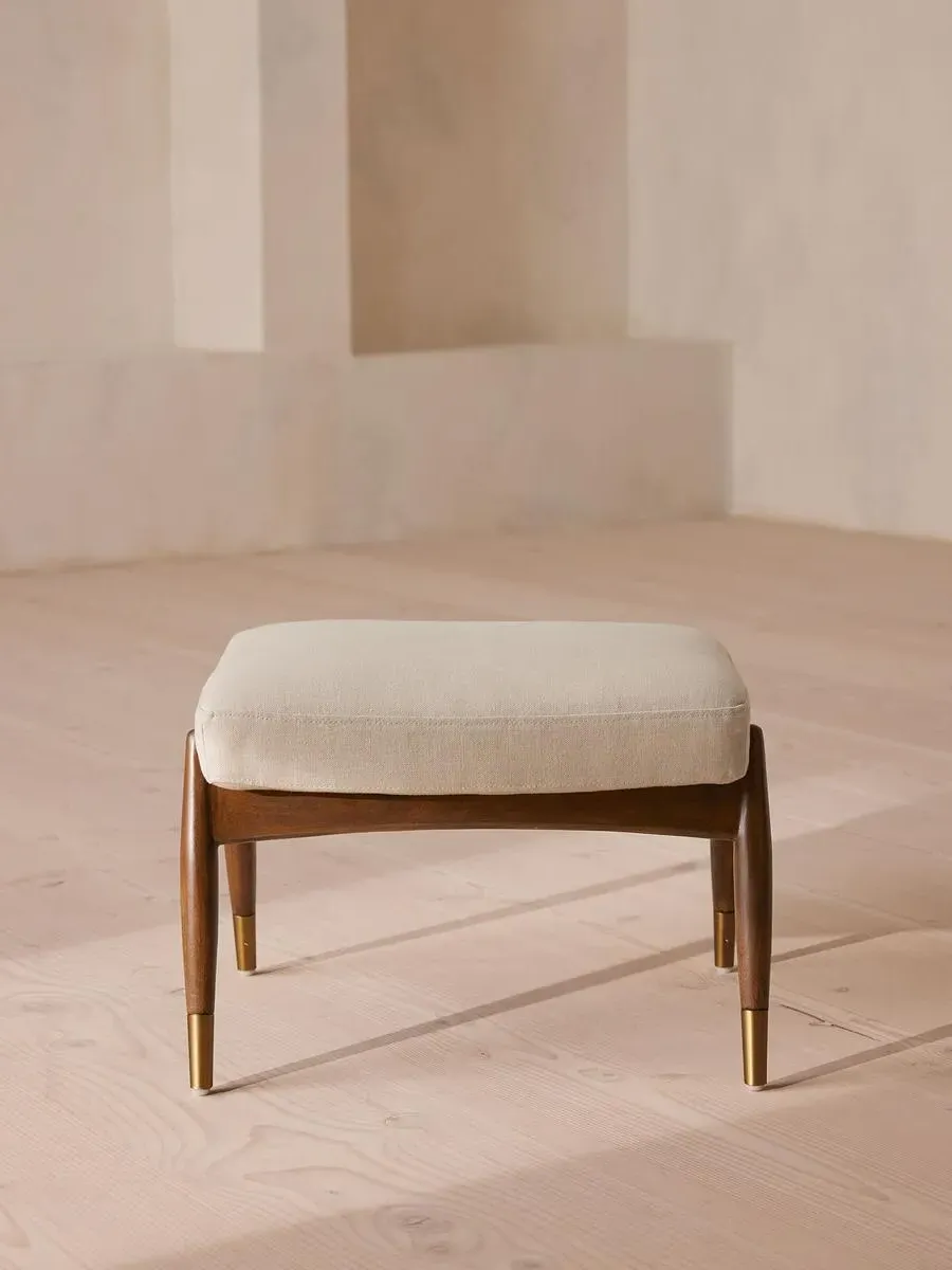 Footstool with Brass Details - Natural, Linen image