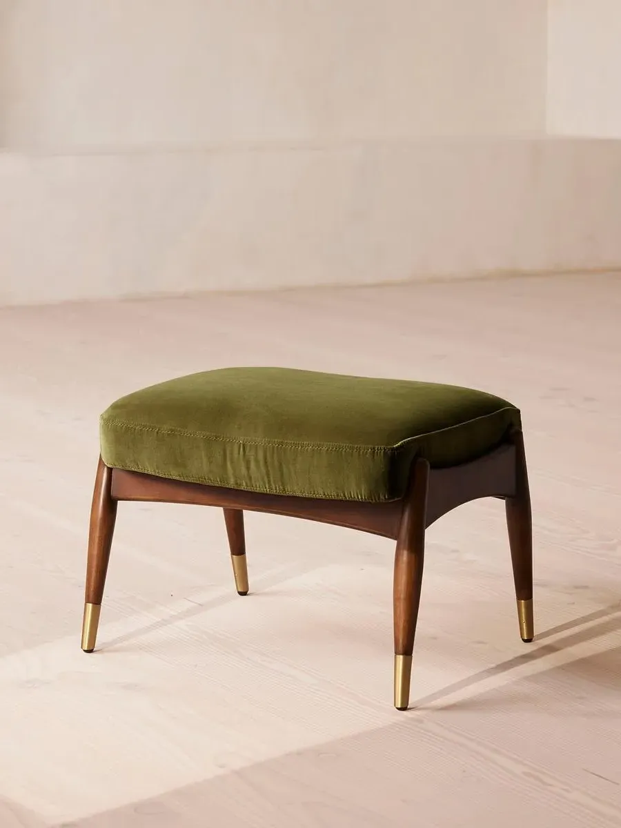 Footstool with Brass Details - Olive, Velvet image