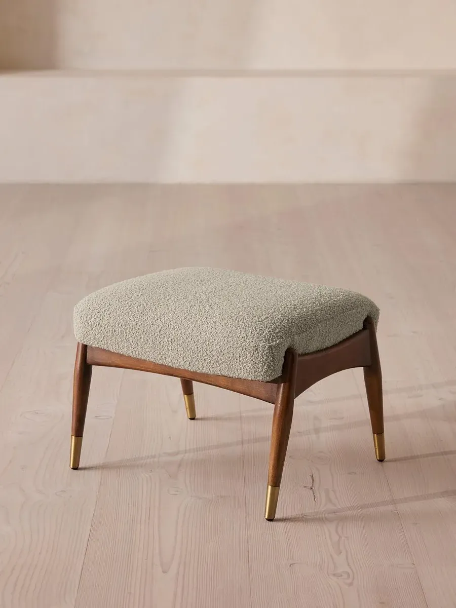 Footstool with Brass Details - Pistachio, Boucle