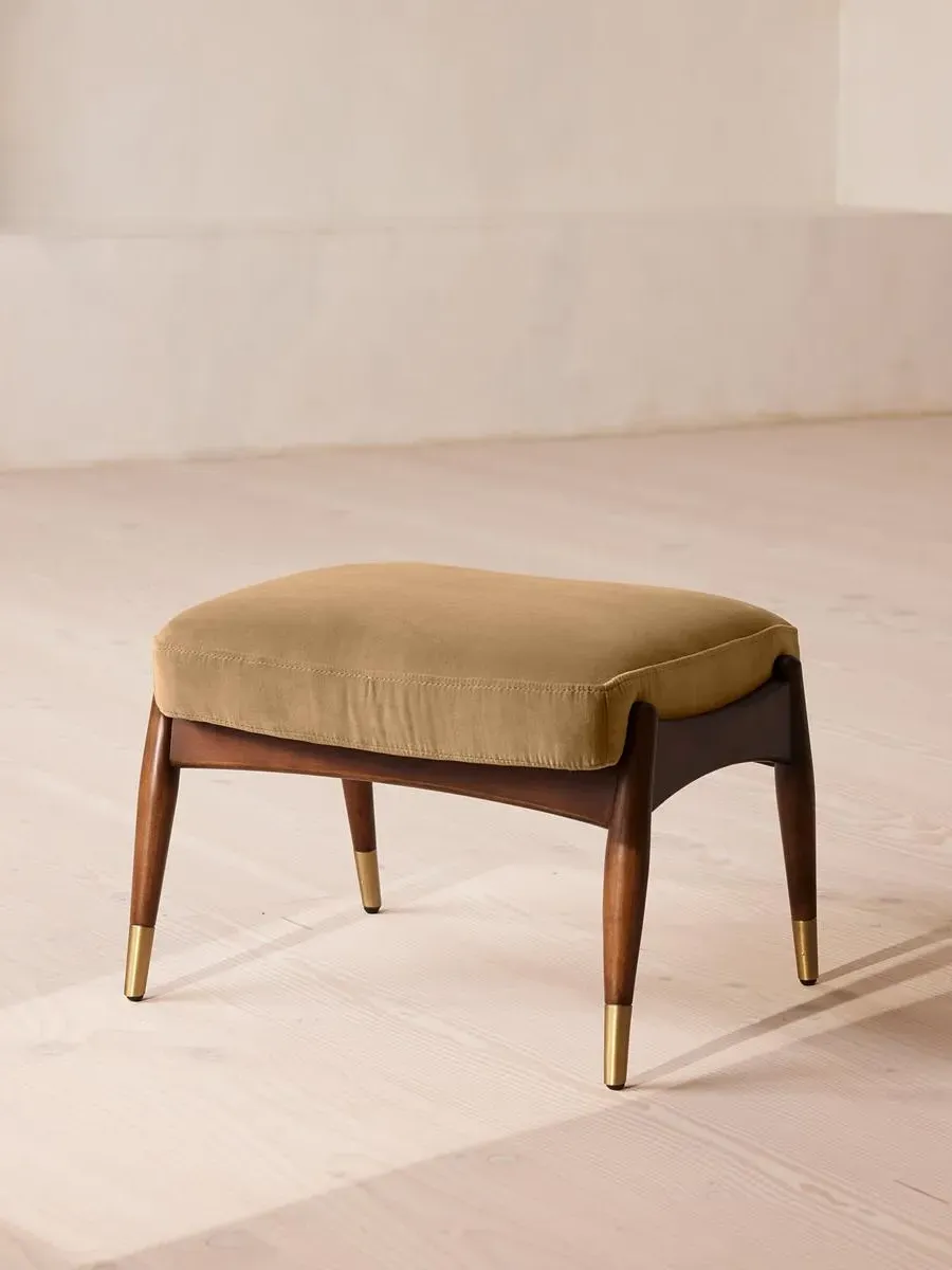 Footstool with Cushion - Camel, Velvet