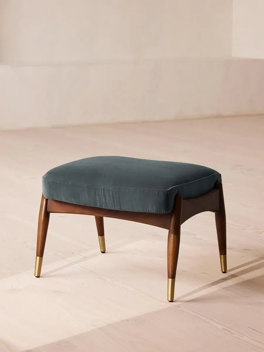Footstool with Cushion - Grey Blue, Velvet