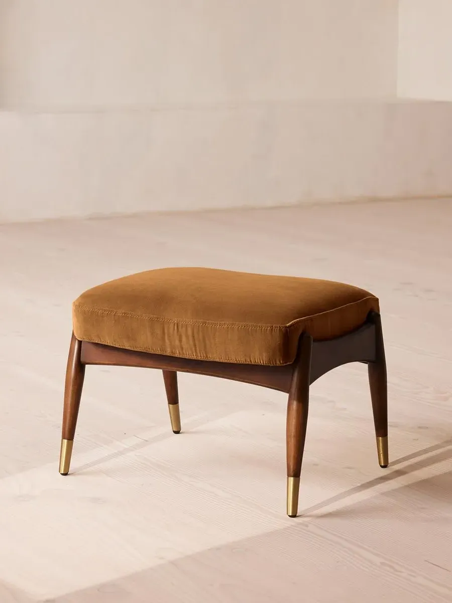 Footstool with Cushion - Mustard, Velvet