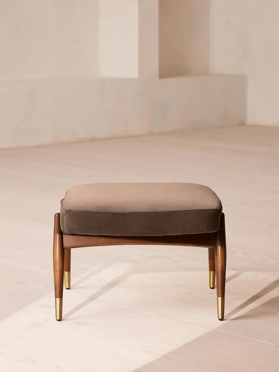 Footstool with Cushion - Taupe, Velvet