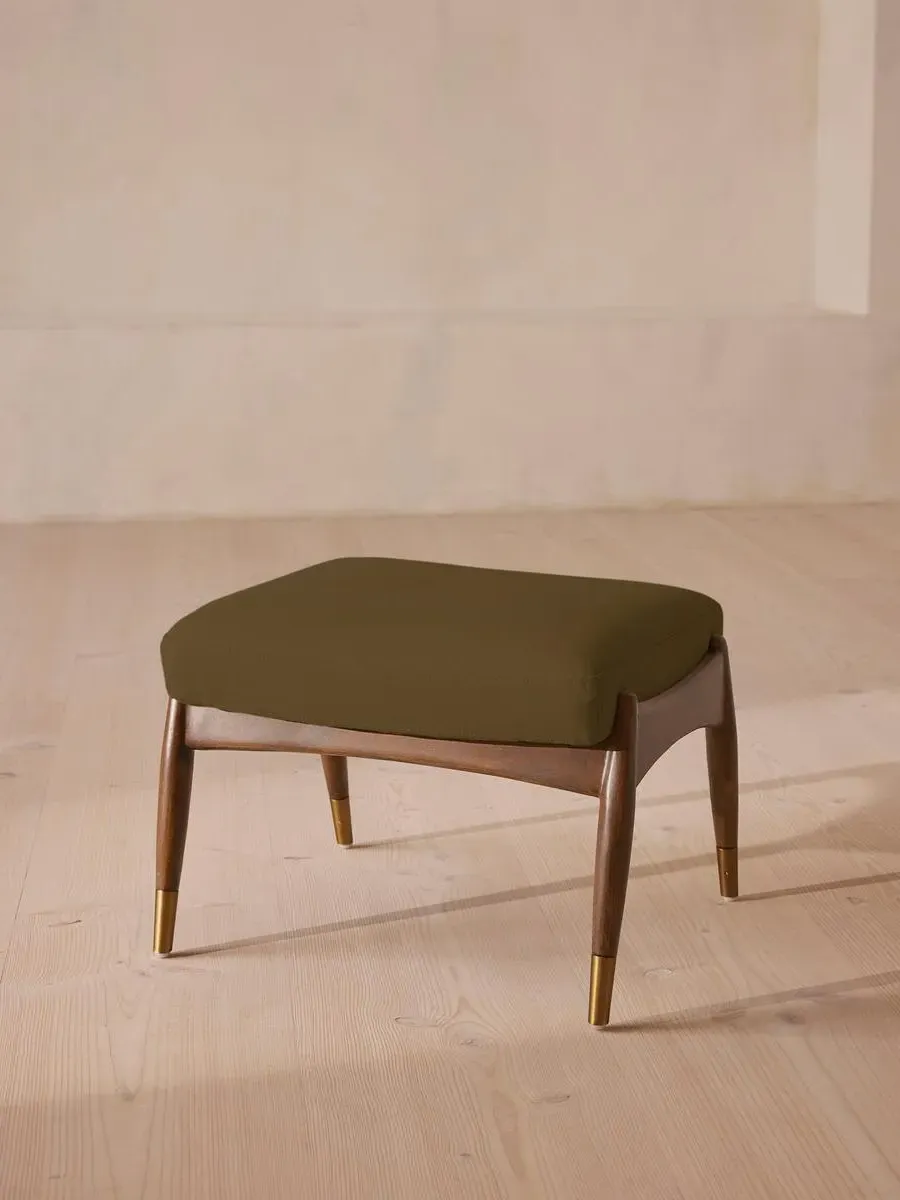 Footstool with Wood Frame - Olive, Linen