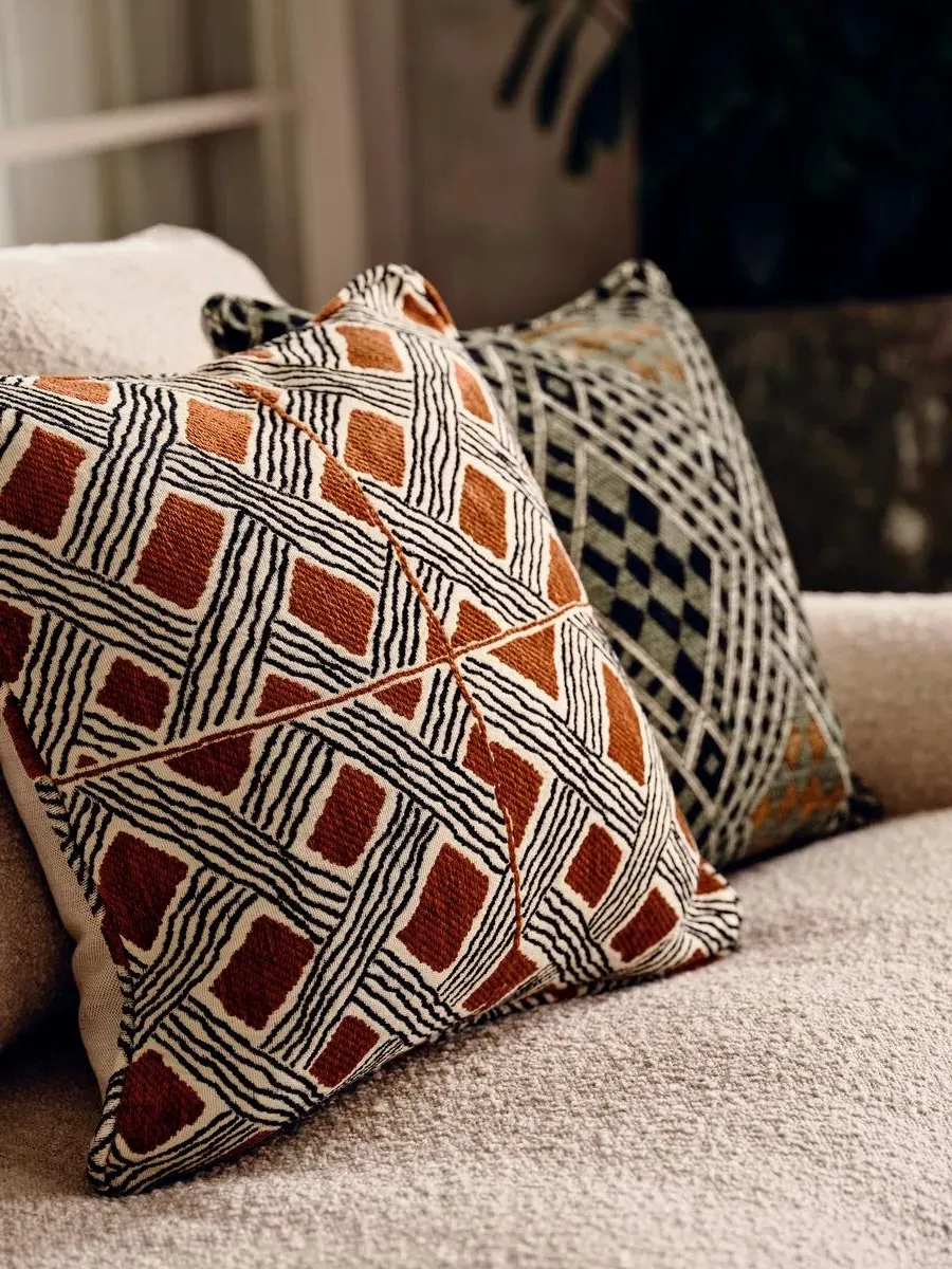 Geometric Cushion with Feather Fill - Rust, Cotton image