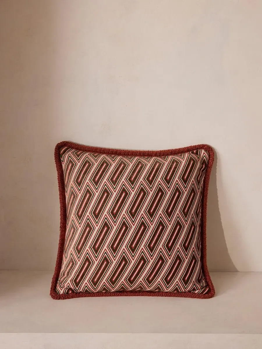 Geometric Cushion with Ruched Trim - Rust, Jacquard image