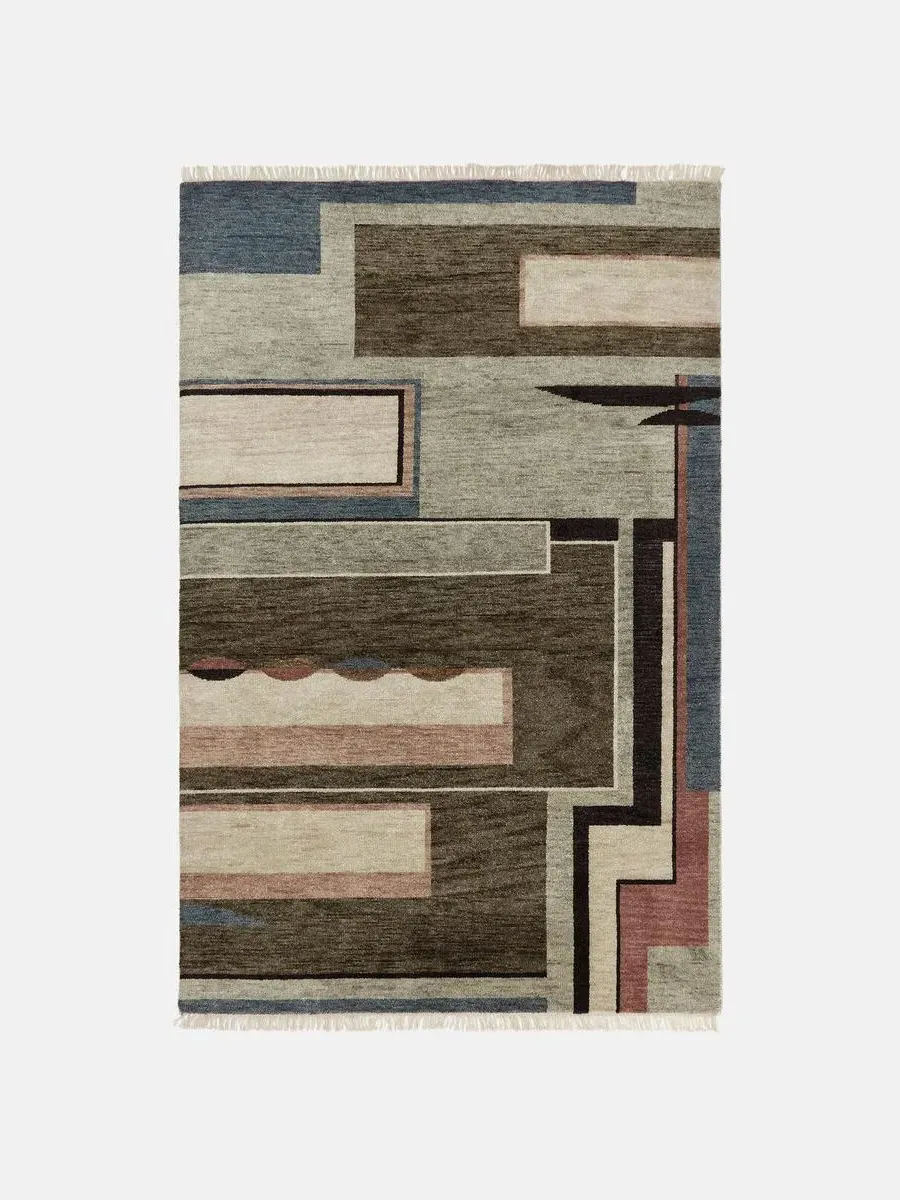 Geometric Rug Swatch - Earthy Tones, Hand-Knotted image