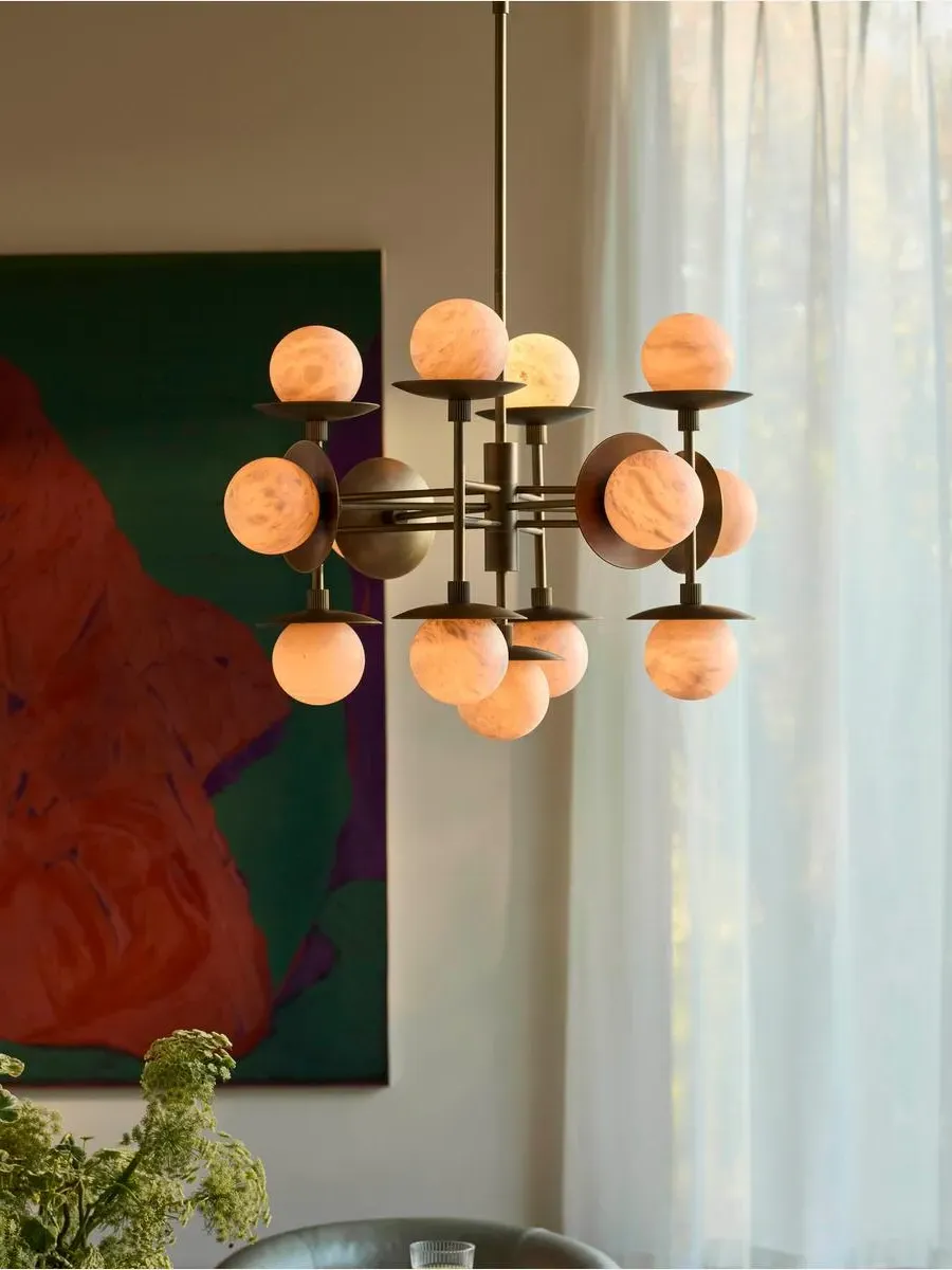 Globe Chandelier with Alabaster Shades - Brass image