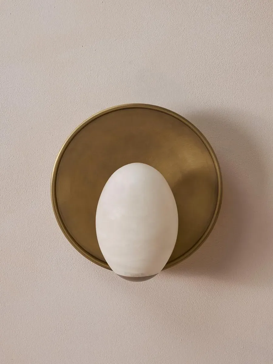 Globe Wall Light with Brass Dish - Alabaster image