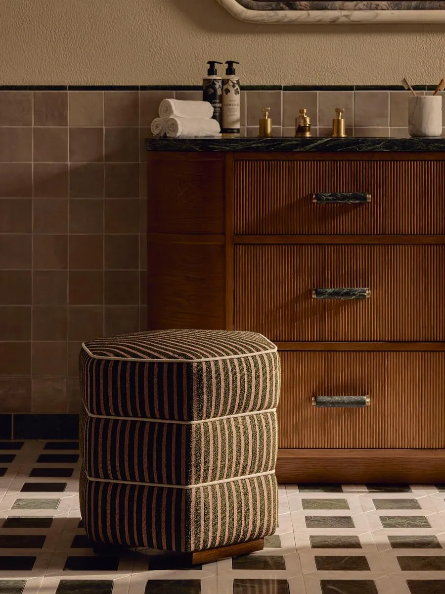 Hexagonal Footstool - Striped, Boucle image