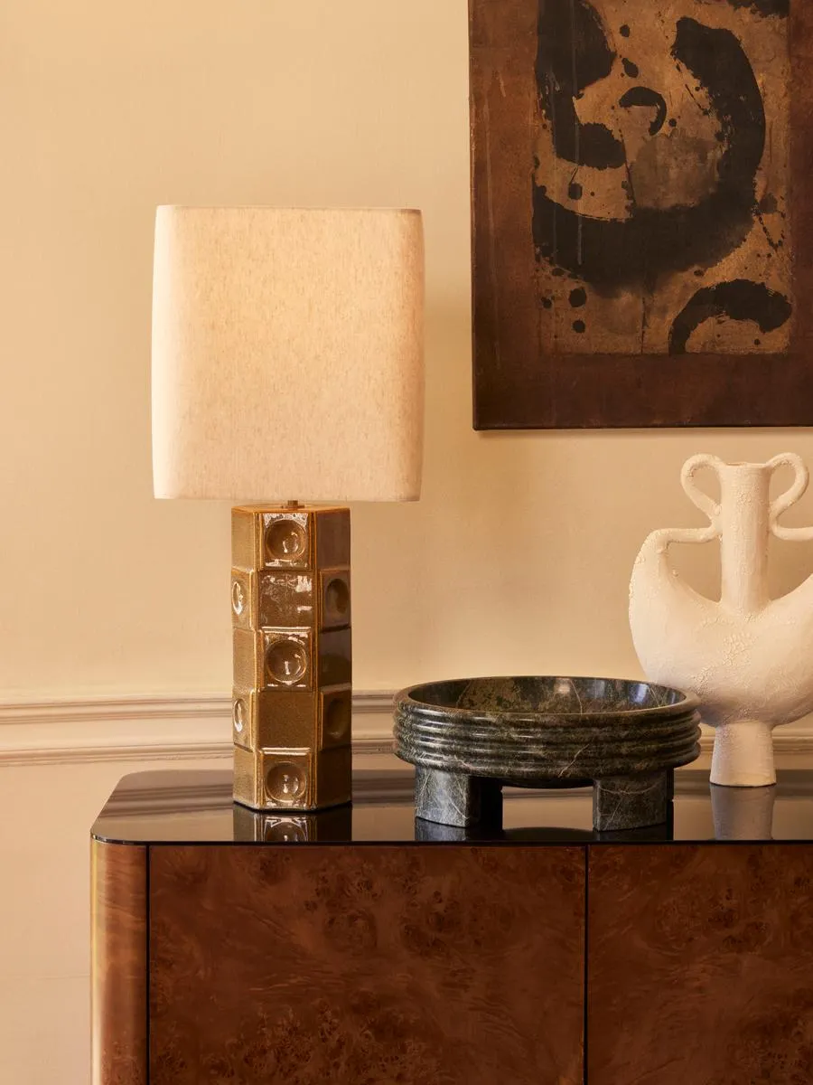 Hexagonal Table Lamp with Dimmer - Green, Ceramic image