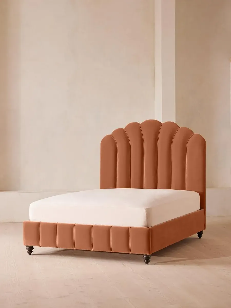 King Bed with Fan Headboard - Antique Rose, Velvet