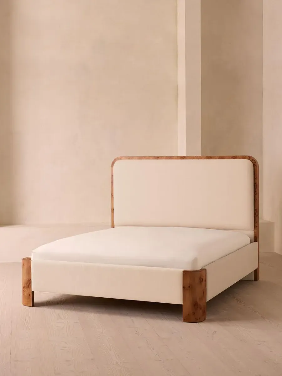 King Bed with Headboard - Bisque, Linen