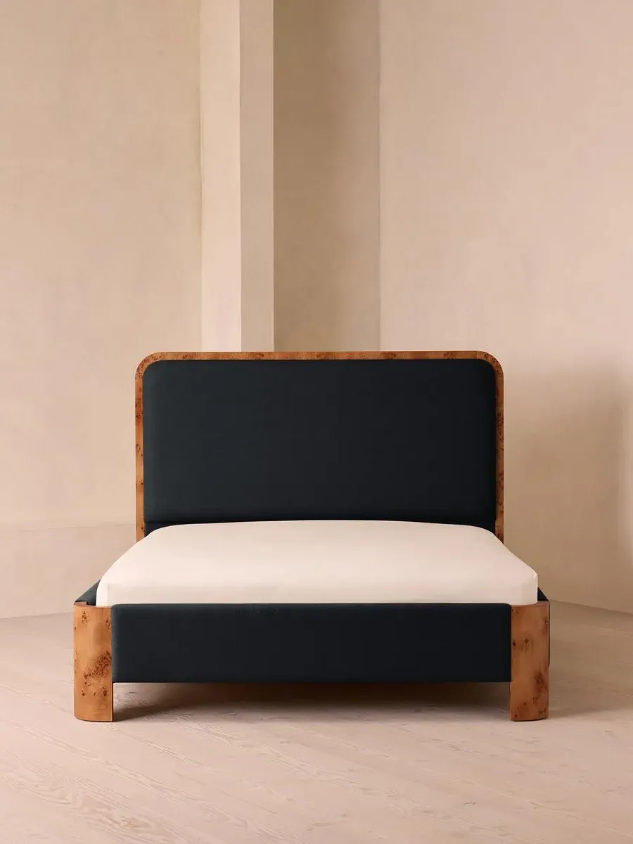 King Bed with Headboard - Indigo, Linen