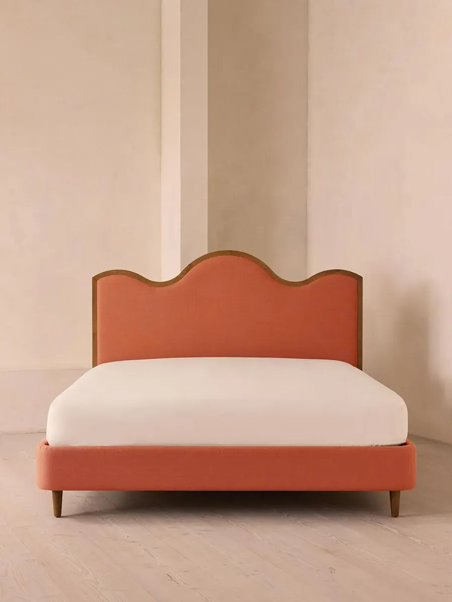 King Bed with Waved Headboard - Antique Rose, Linen