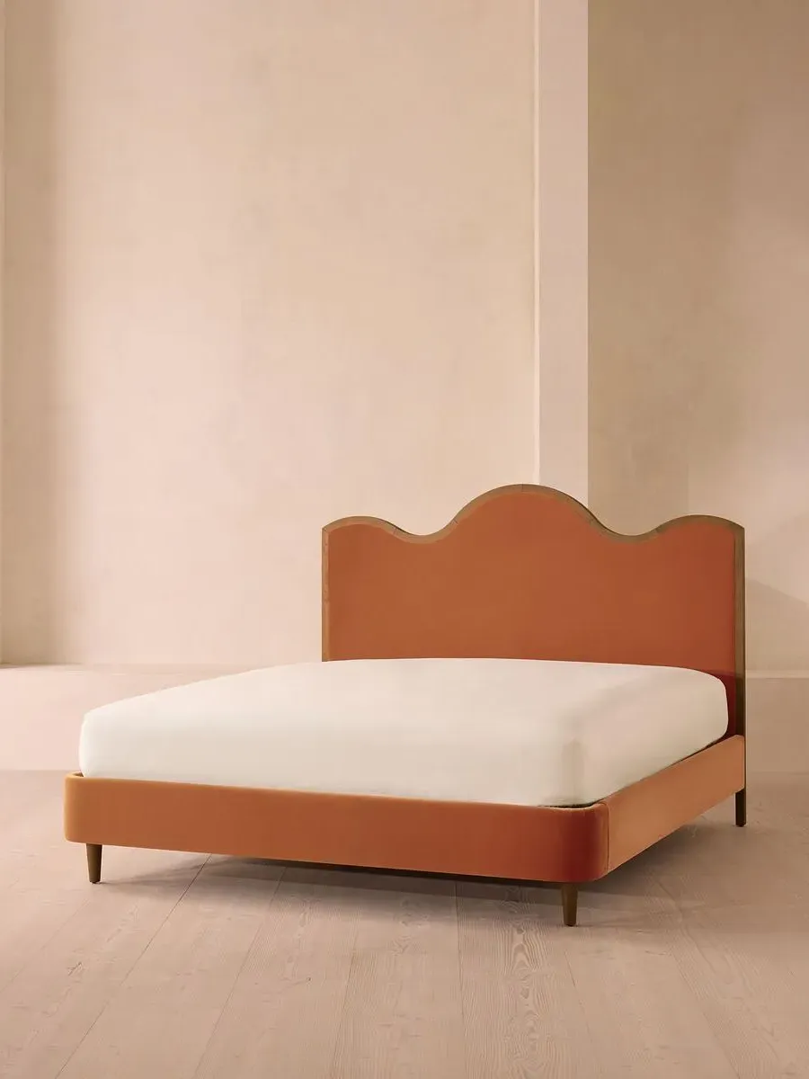 King Bed with Waved Headboard - Antique Rose, Velvet image