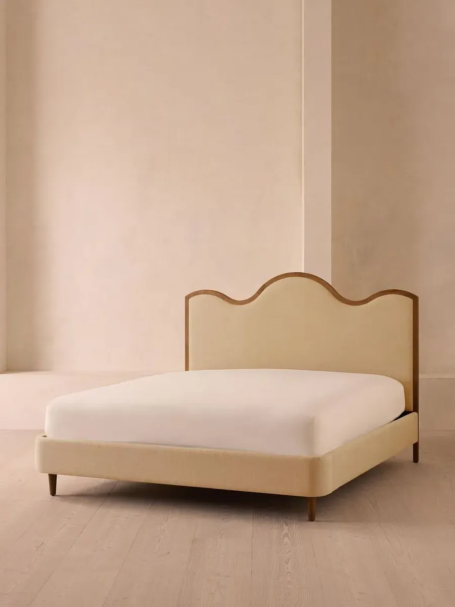 King Bed with Waved Headboard - Wheat, Linen