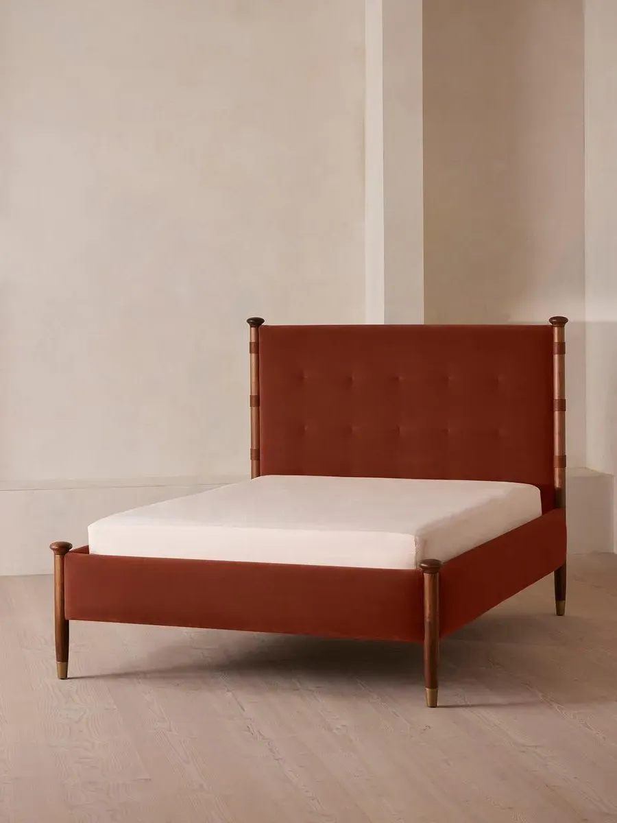 King Size Bed Frame - Rust, Velvet